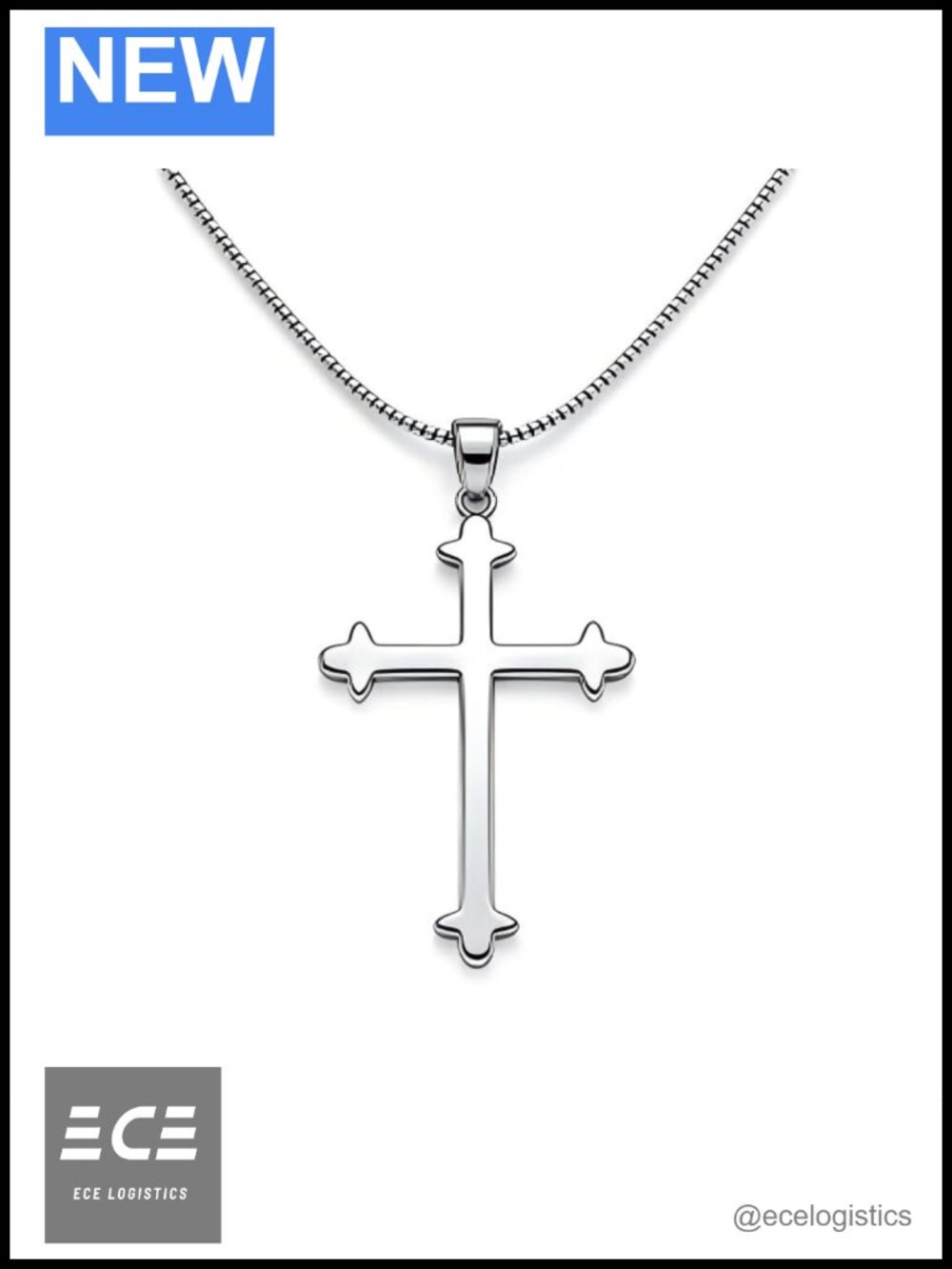 Silver Plated Copper Fleur-de-Lis Cross Necklace Cuban Chain 22+2"